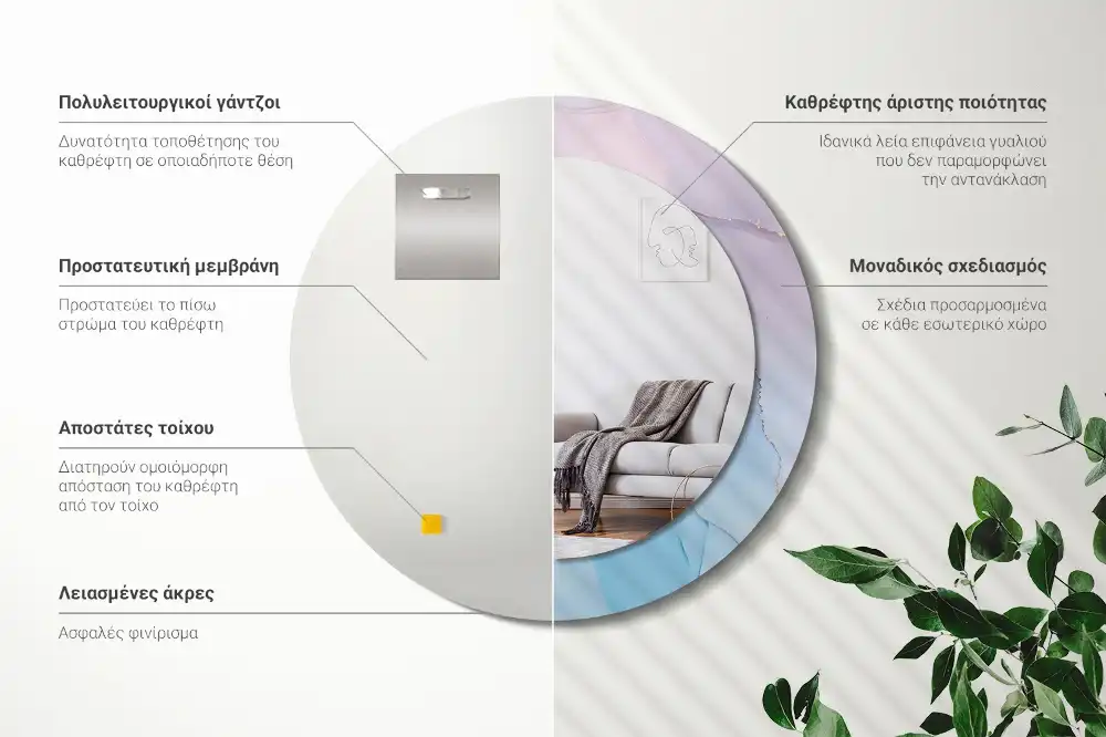 Miroir rond imprimé style marbré