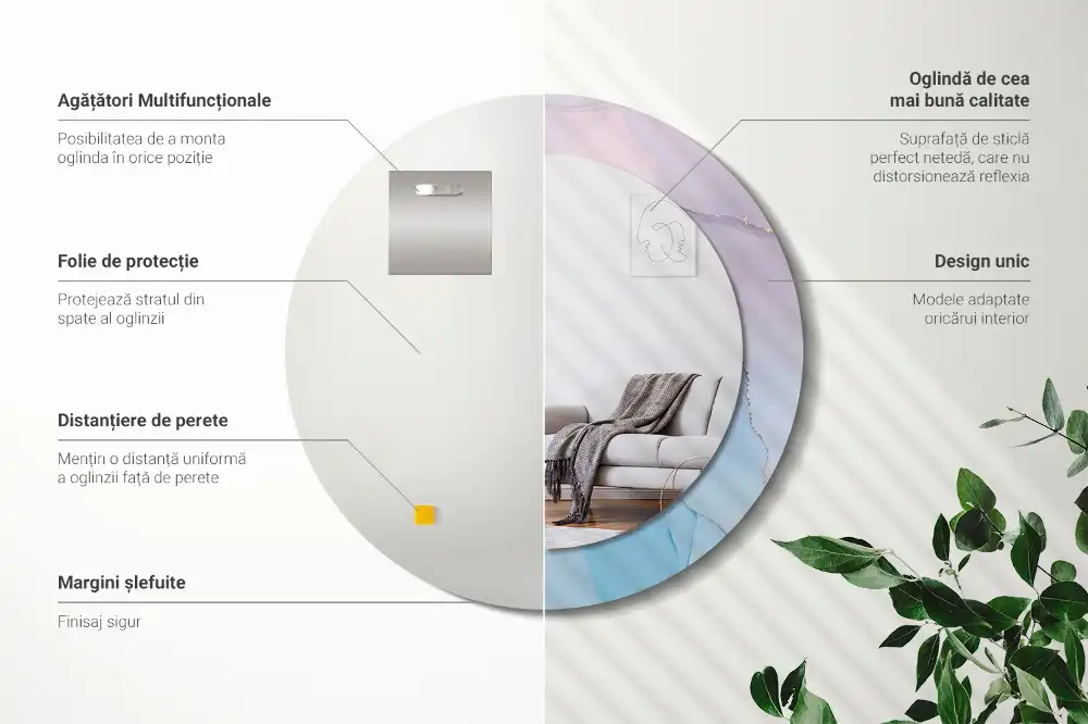 Miroir rond imprimé style marbré