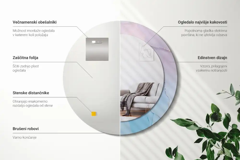 Miroir rond imprimé style marbré