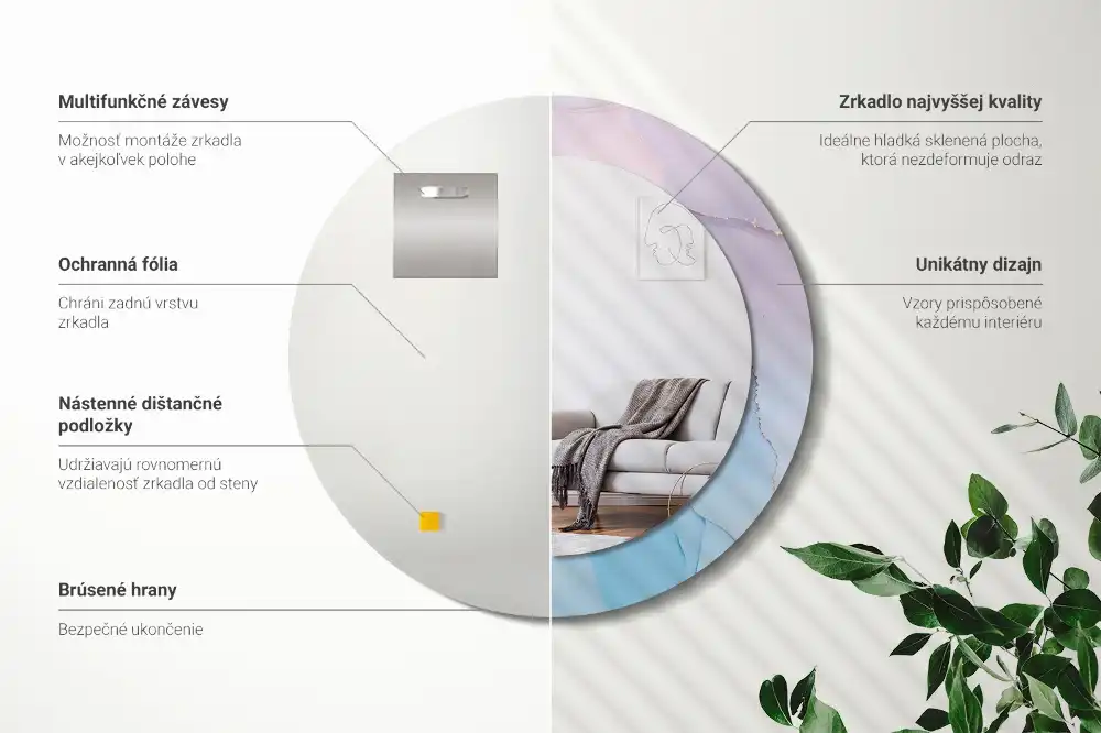 Miroir rond imprimé style marbré