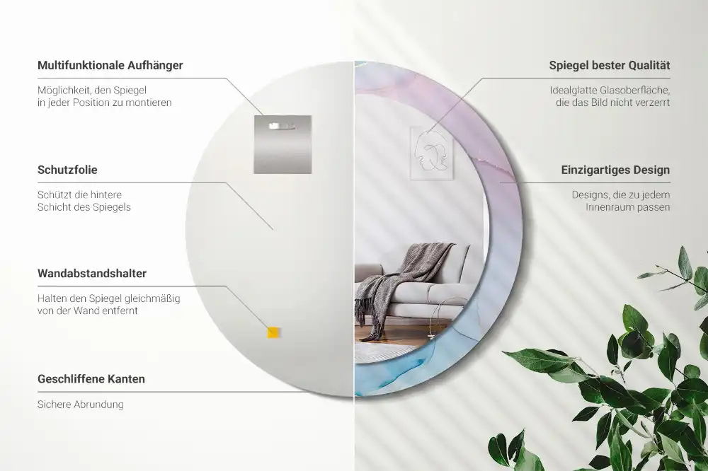 Miroir rond imprimé style marbré