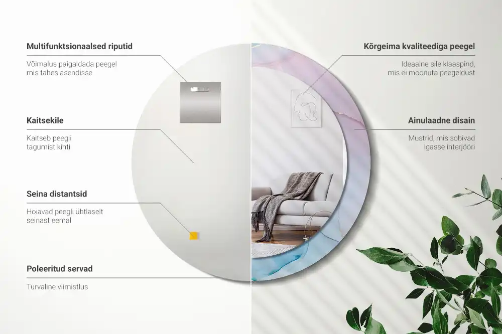 Miroir rond imprimé style marbré
