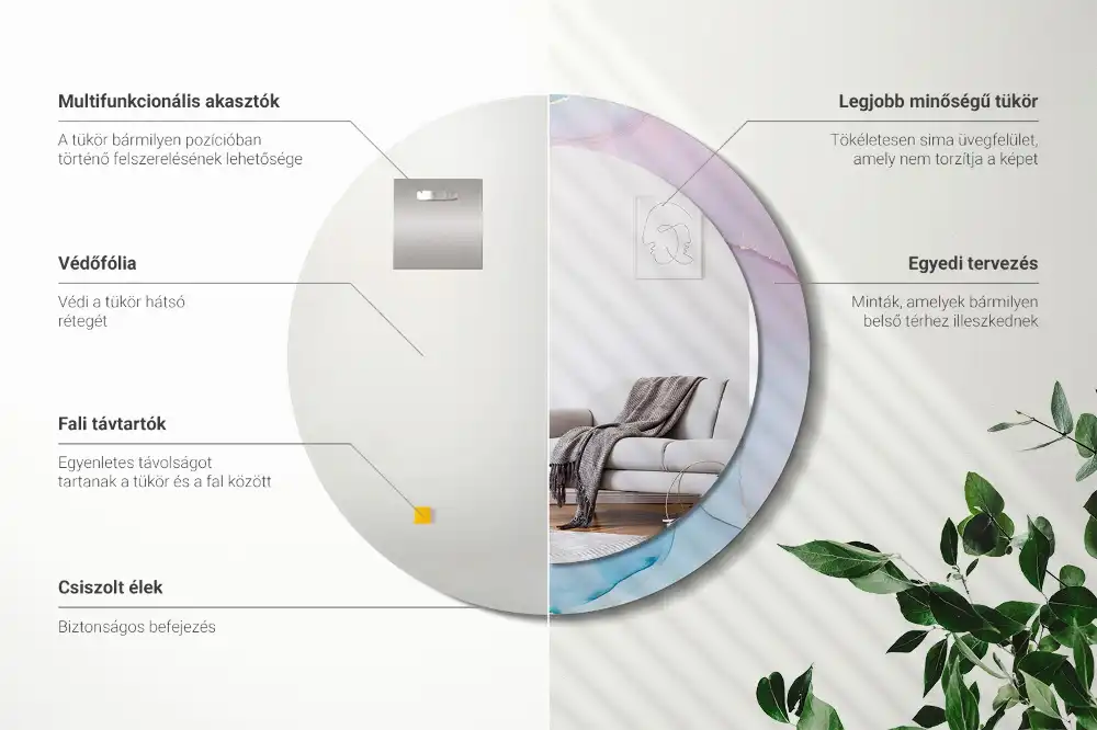 Miroir rond imprimé style marbré