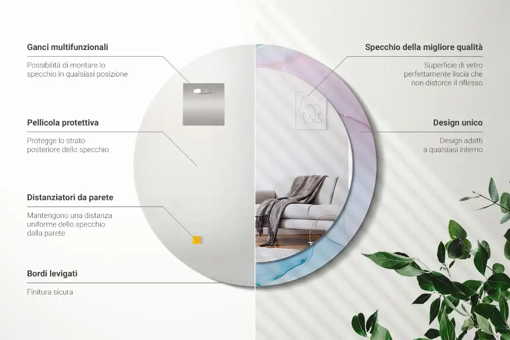 Miroir rond imprimé style marbré