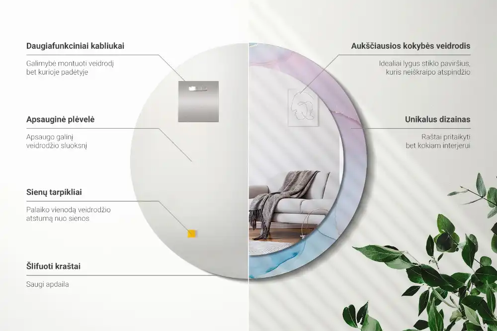 Miroir rond imprimé style marbré