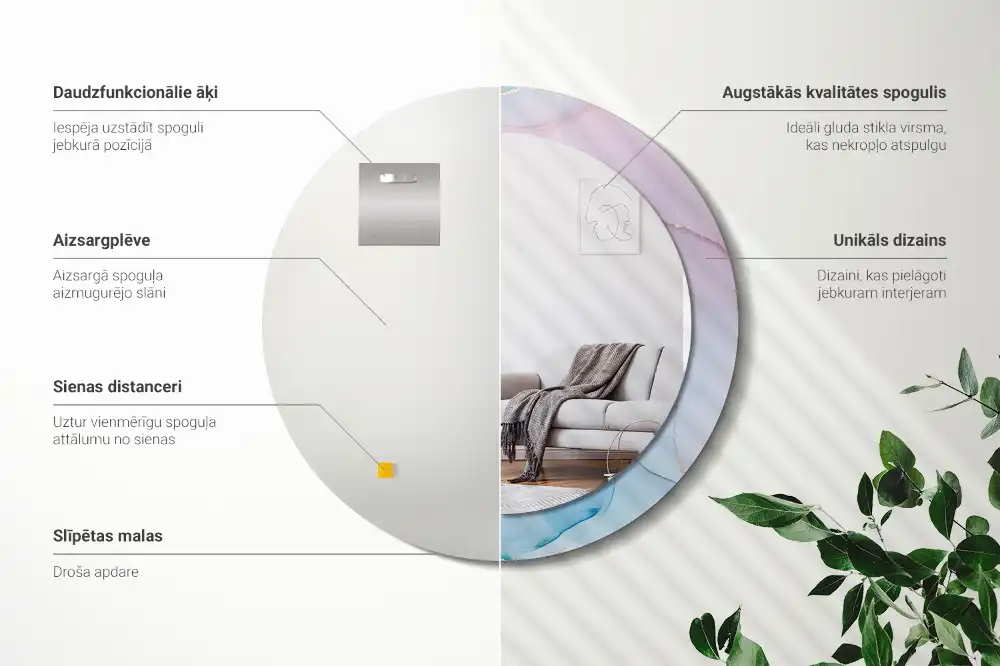 Miroir rond imprimé style marbré
