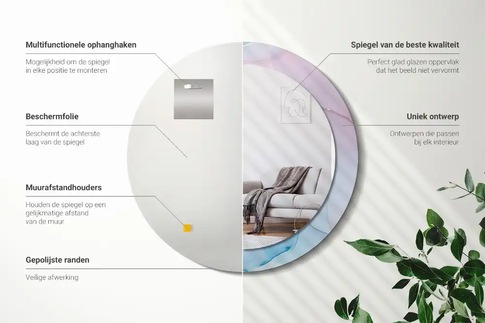 Miroir rond imprimé style marbré