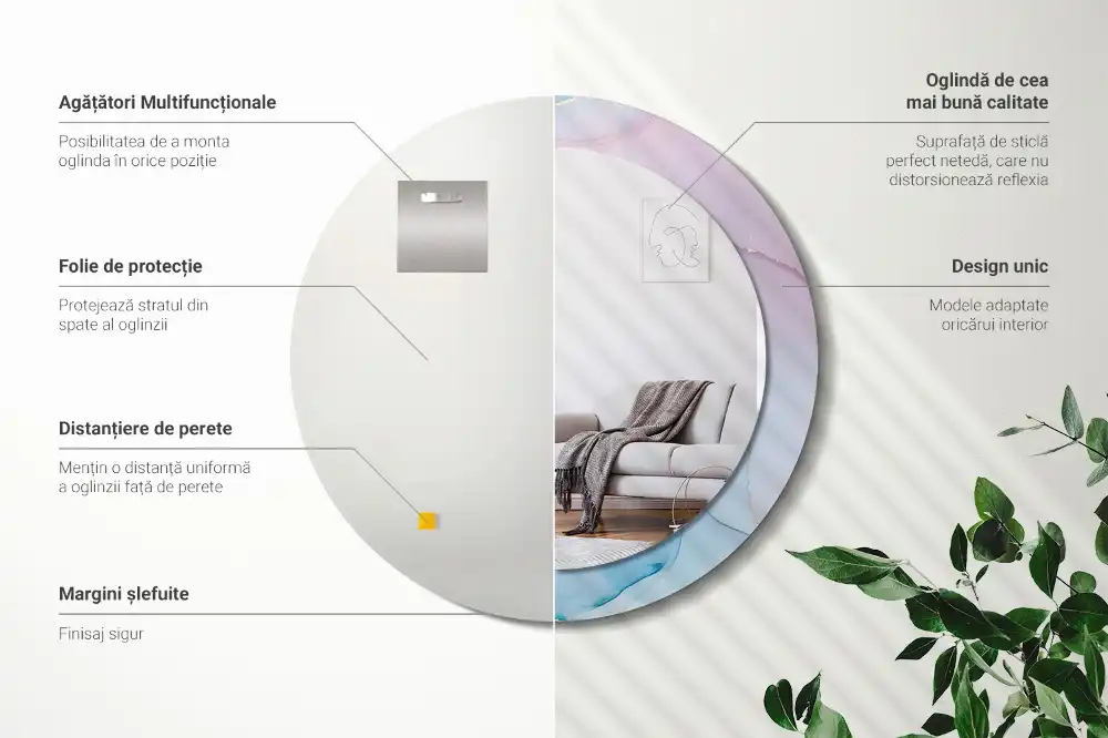 Miroir rond imprimé style marbré
