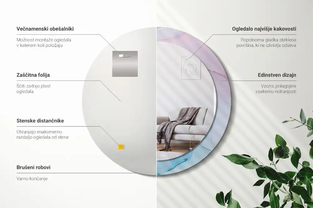 Miroir rond imprimé style marbré