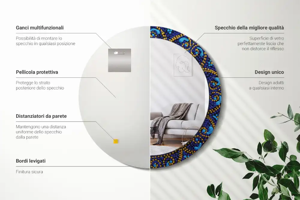 Miroir rond cadre imprimé motif de carnaval