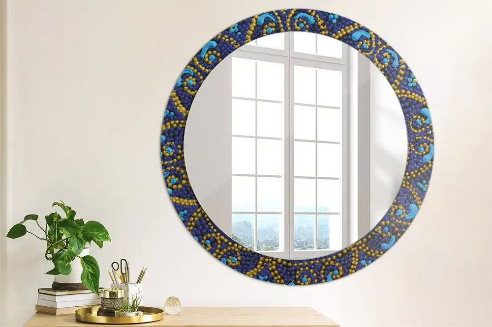 Miroir rond cadre imprimé motif de carnaval