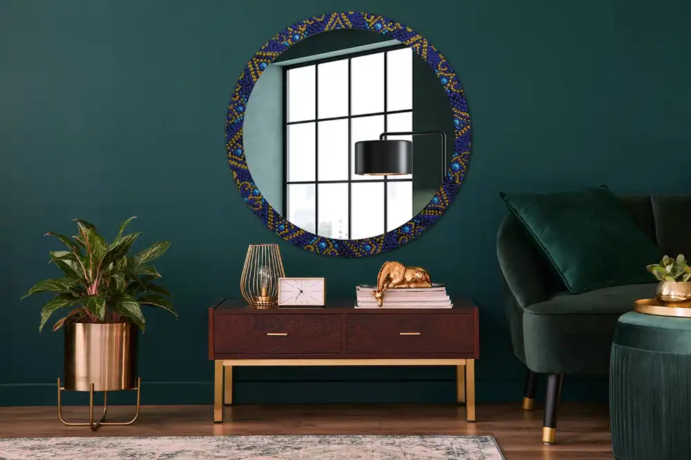 Miroir rond cadre imprimé motif de carnaval