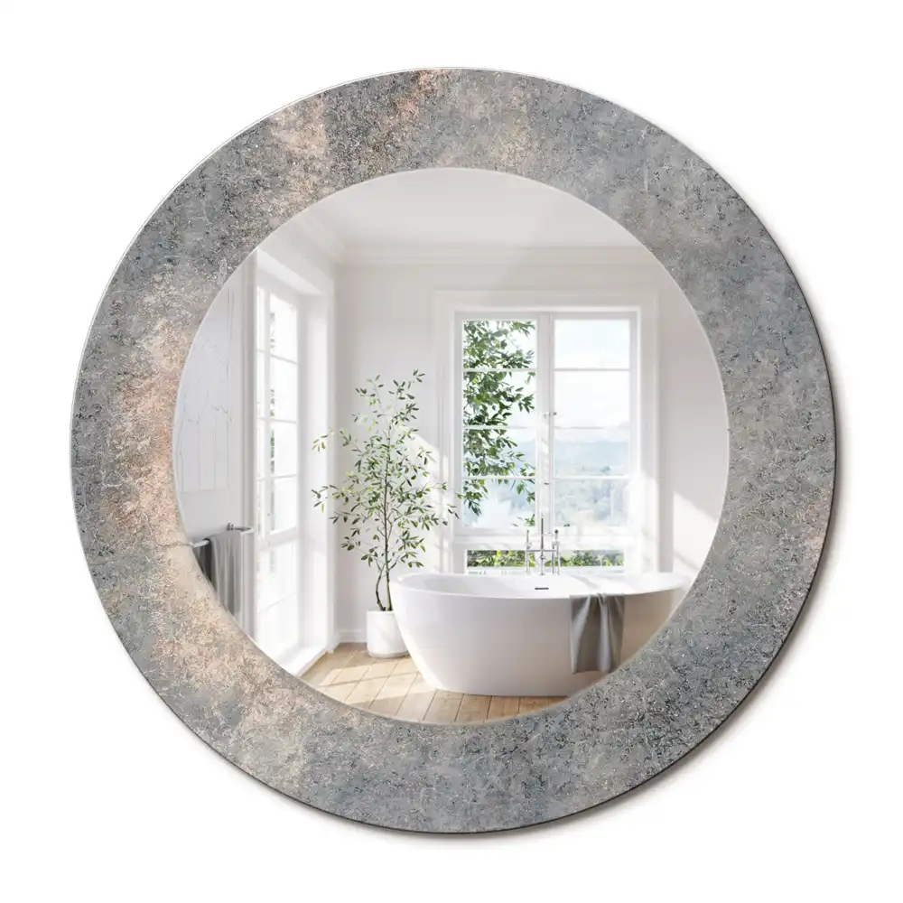 Miroir rond cadre avec impression béton patiné