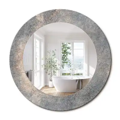 Miroir rond cadre avec impression béton patiné
