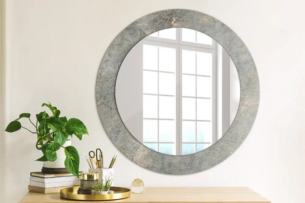 Miroir rond cadre avec impression béton patiné
