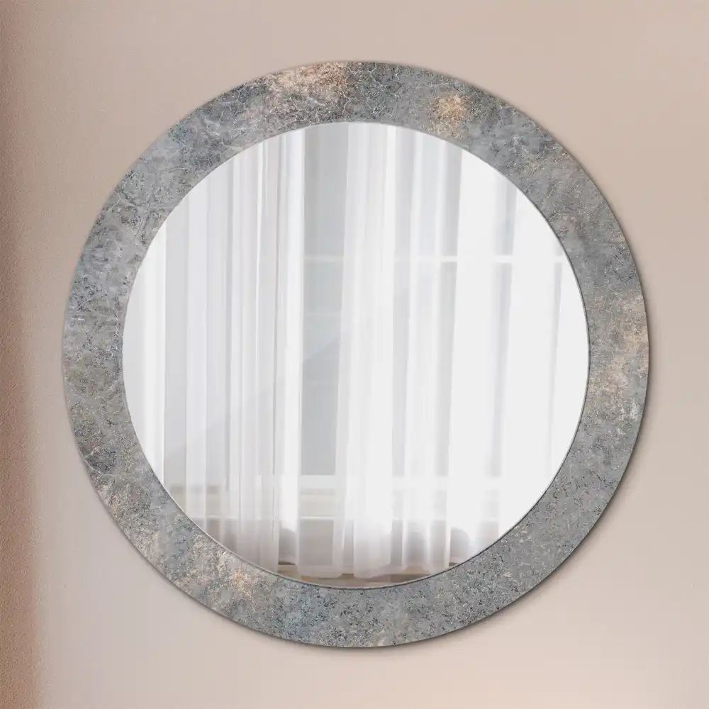 Miroir rond cadre avec impression béton patiné
