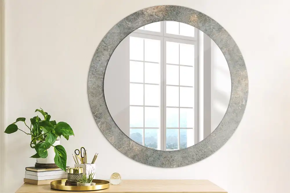 Miroir rond cadre avec impression béton patiné