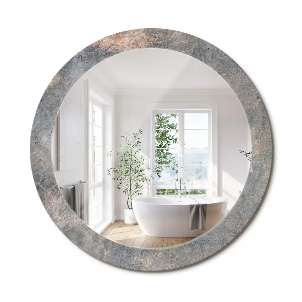 Miroir rond cadre avec impression béton patiné
