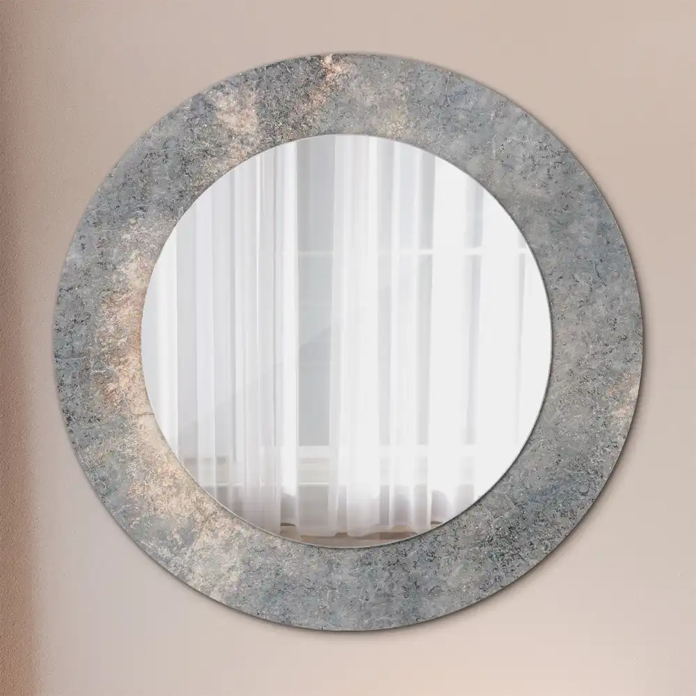 Miroir rond cadre avec impression béton patiné