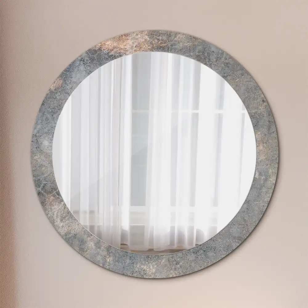 Miroir rond cadre avec impression béton patiné