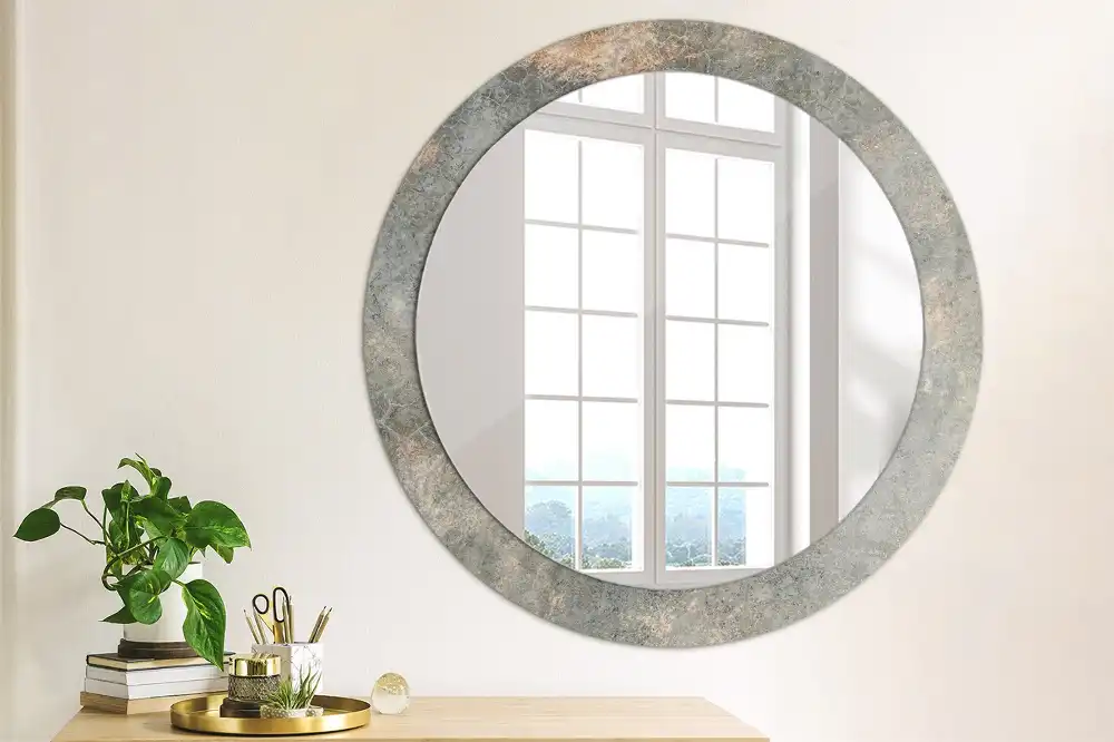 Miroir rond cadre avec impression béton patiné