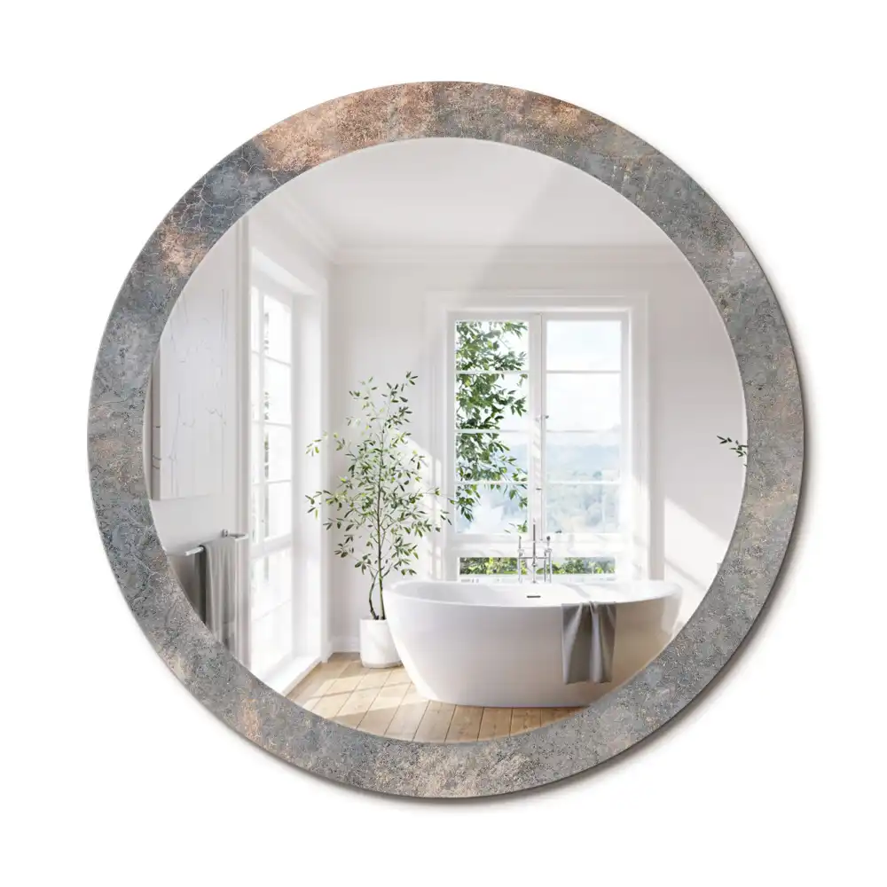 Miroir rond cadre avec impression béton patiné