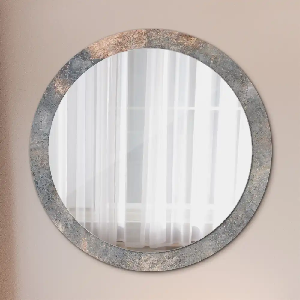 Miroir rond cadre avec impression béton patiné