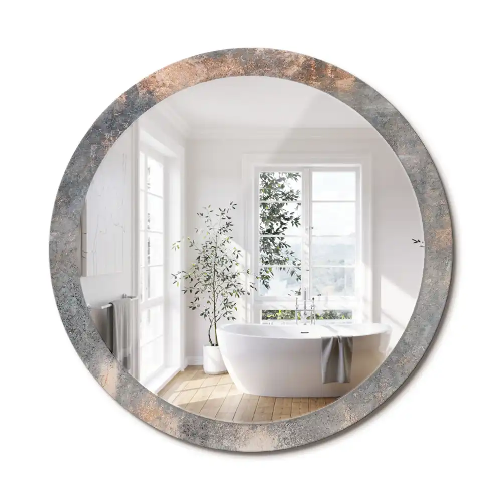 Miroir rond cadre avec impression béton patiné
