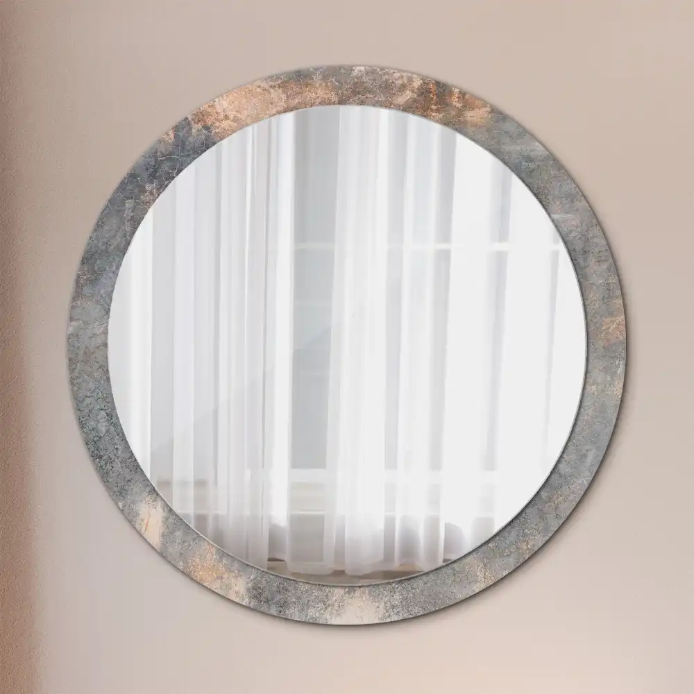Miroir rond cadre avec impression béton patiné
