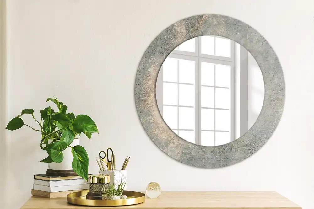 Miroir rond cadre avec impression béton patiné