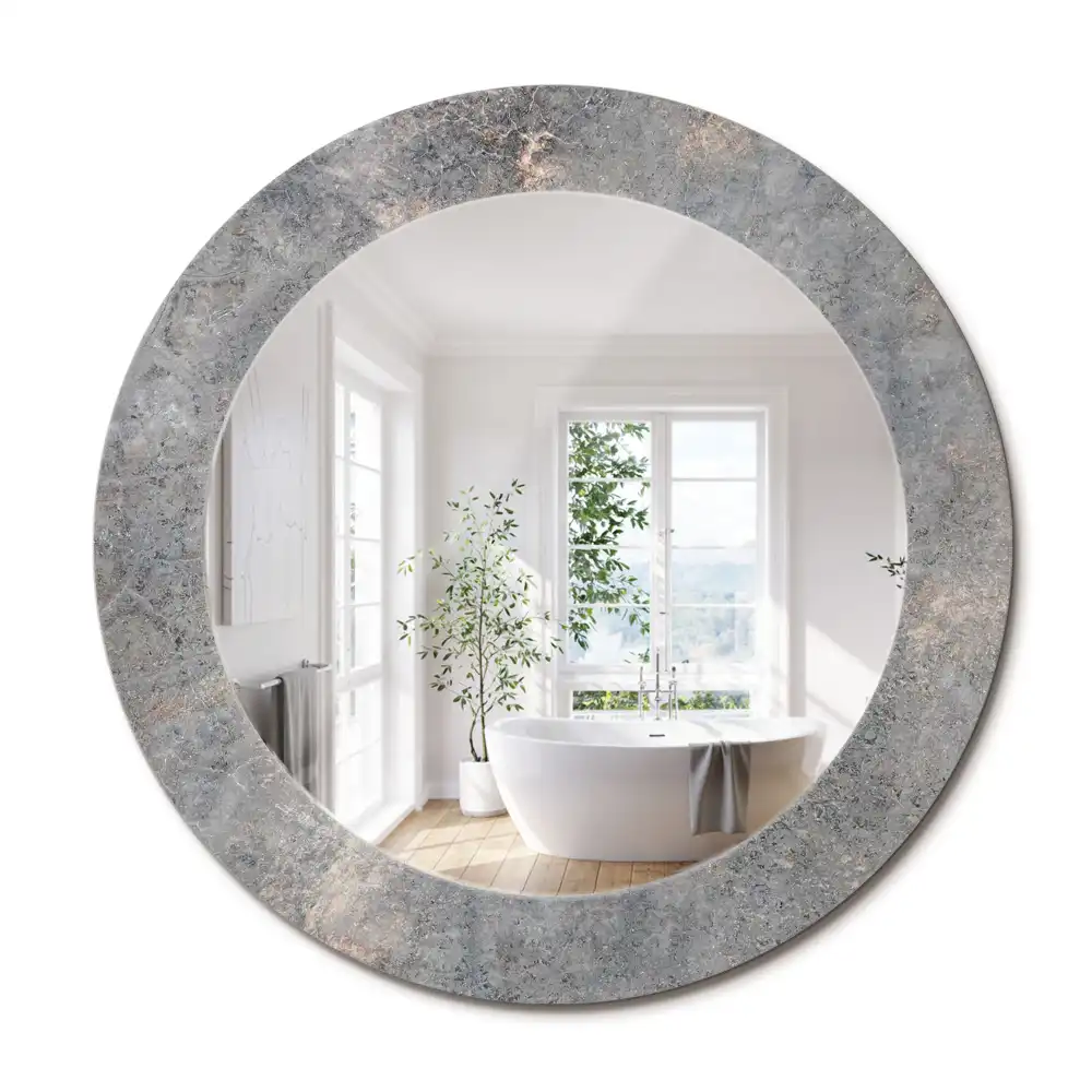 Miroir rond cadre avec impression béton patiné
