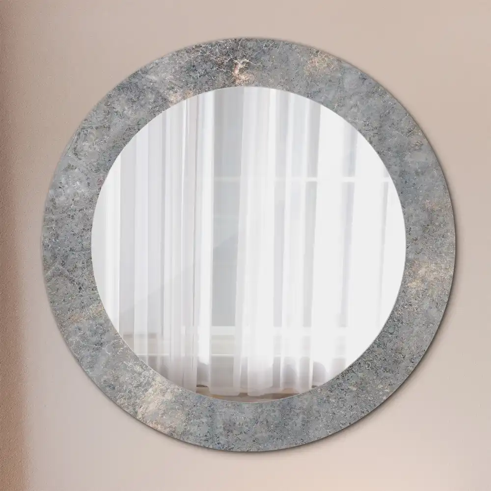 Miroir rond cadre avec impression béton patiné