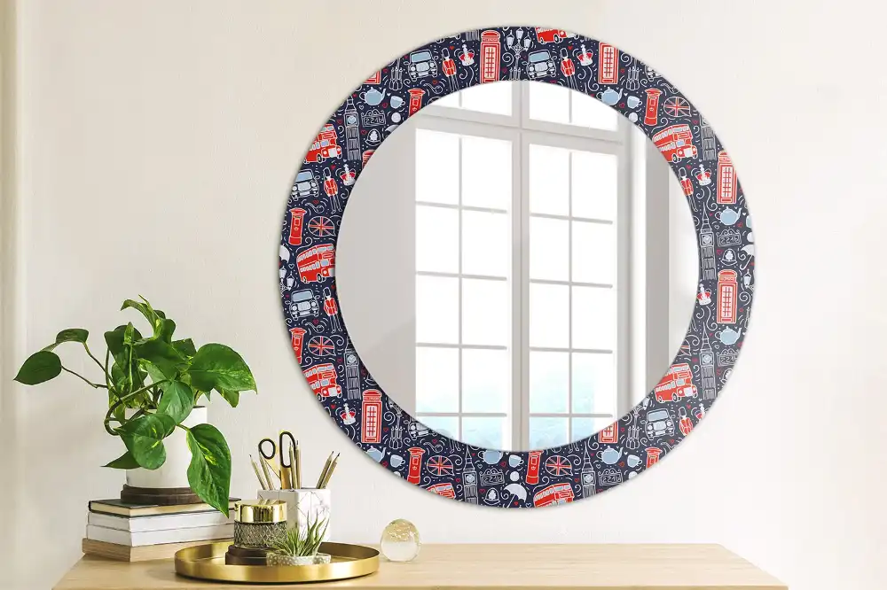 Miroir rond avec décoration motif londonien