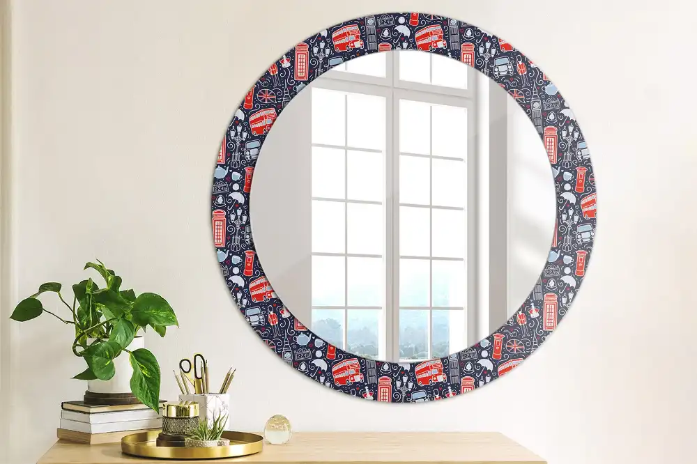 Miroir rond avec décoration motif londonien