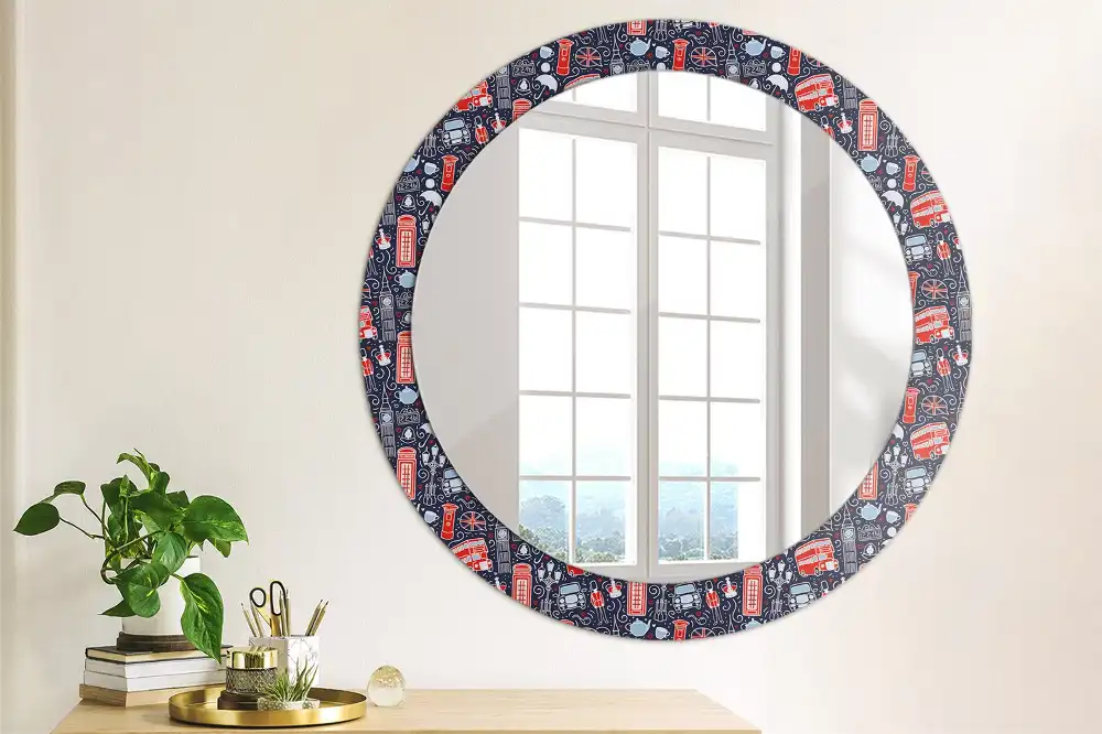 Miroir rond avec décoration motif londonien