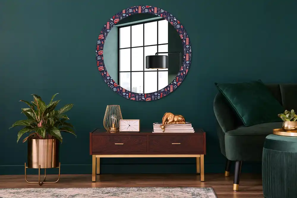 Miroir rond avec décoration motif londonien