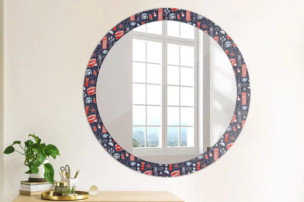 Miroir rond avec décoration motif londonien