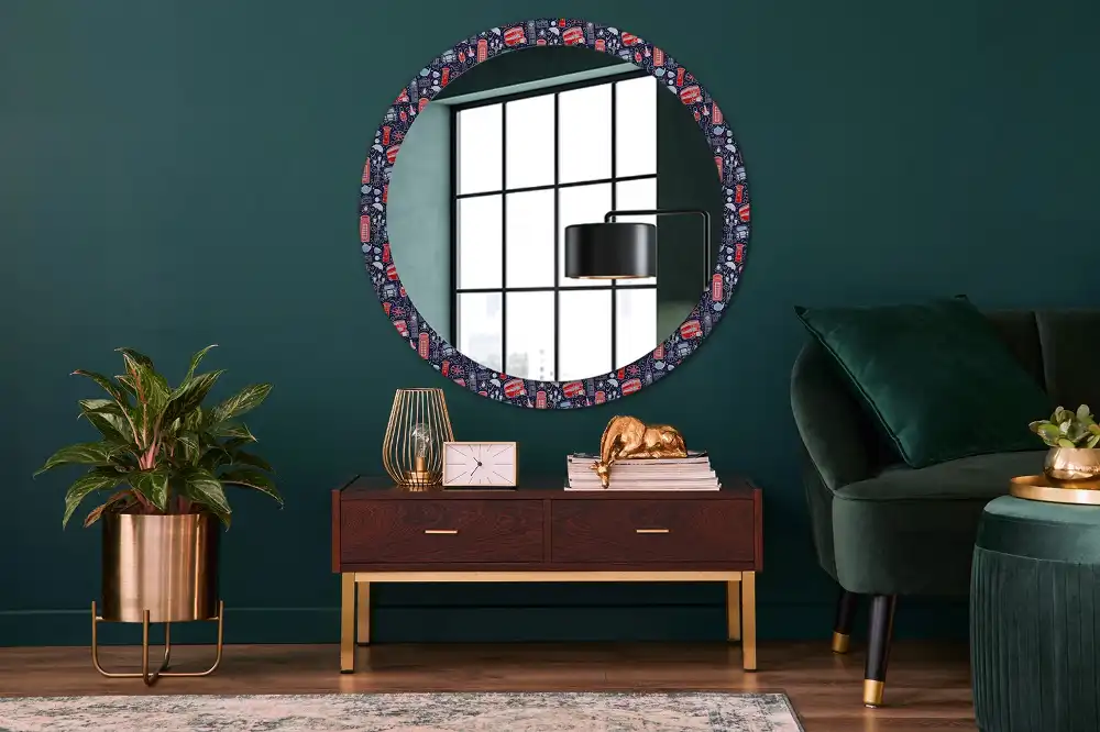 Miroir rond avec décoration motif londonien