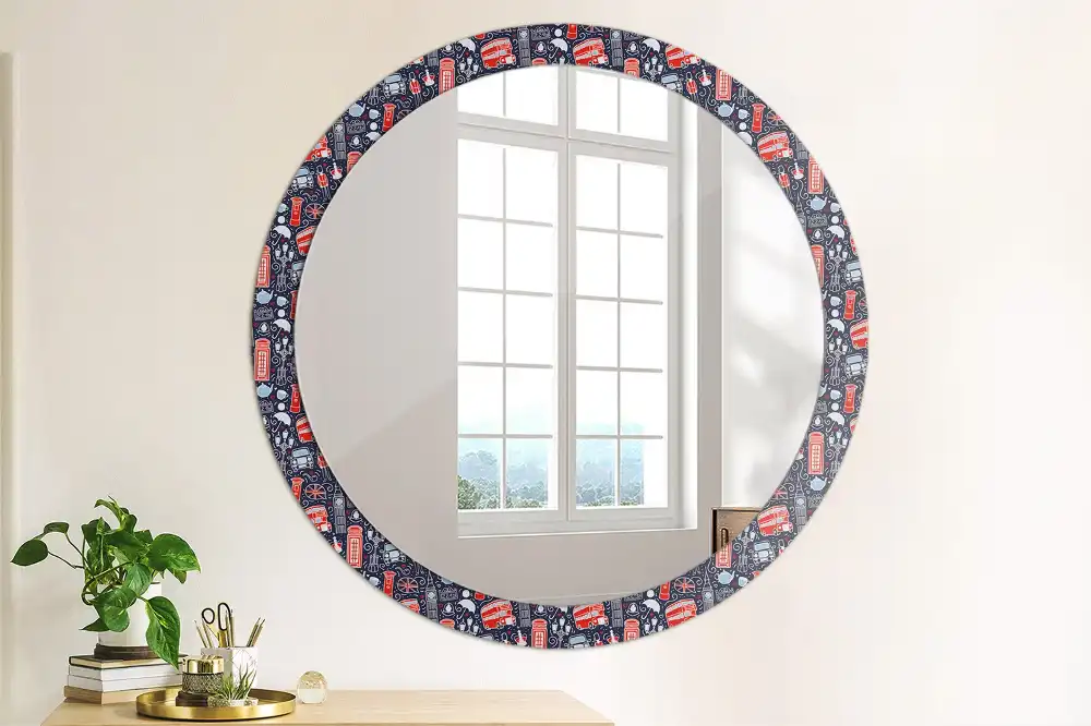 Miroir rond avec décoration motif londonien
