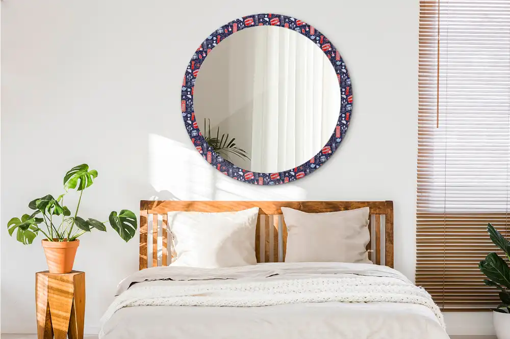 Miroir rond avec décoration motif londonien