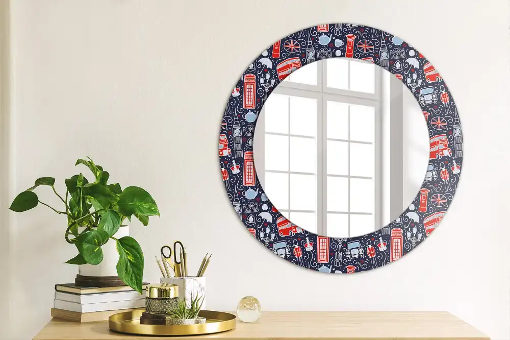 Miroir rond avec décoration motif londonien