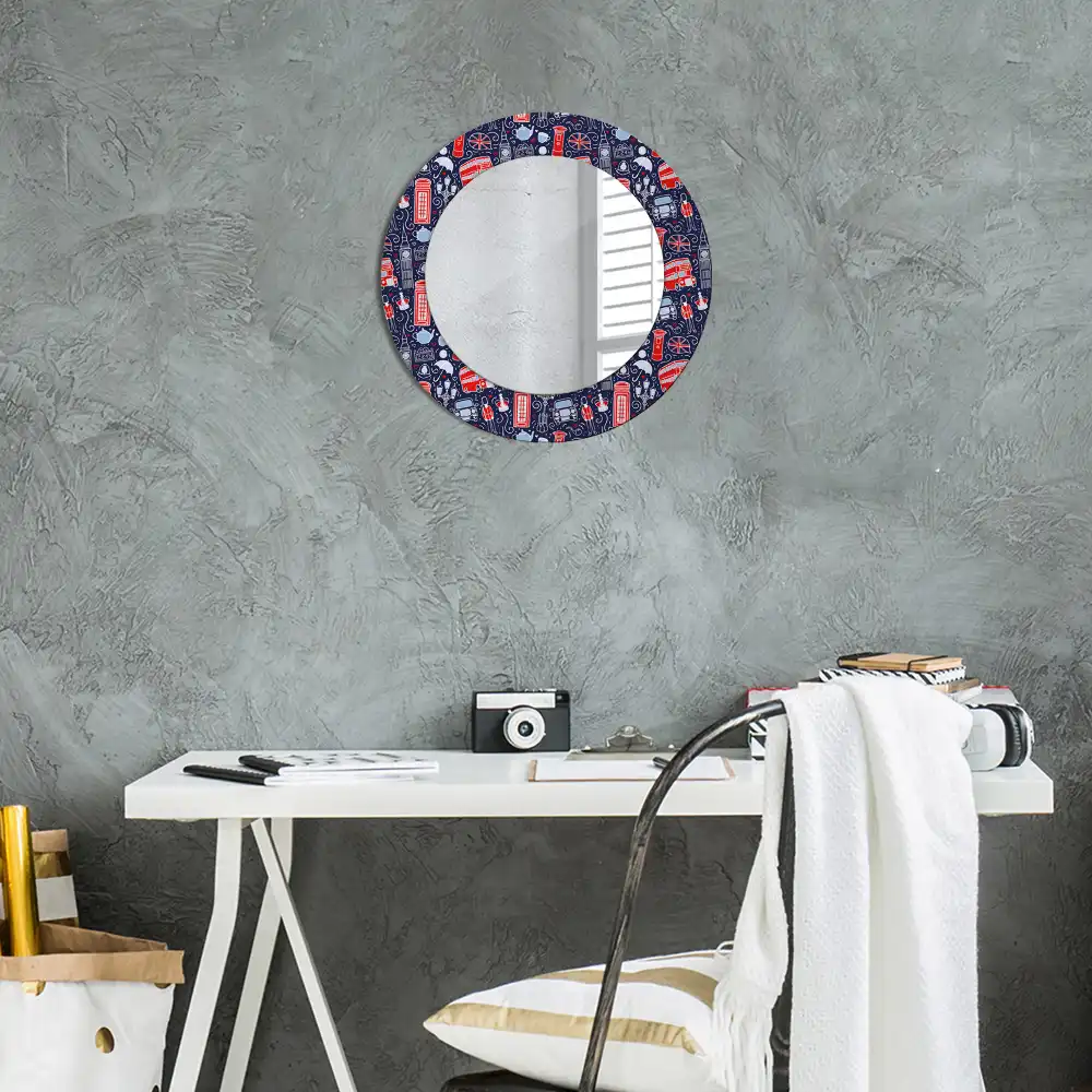 Miroir rond avec décoration motif londonien