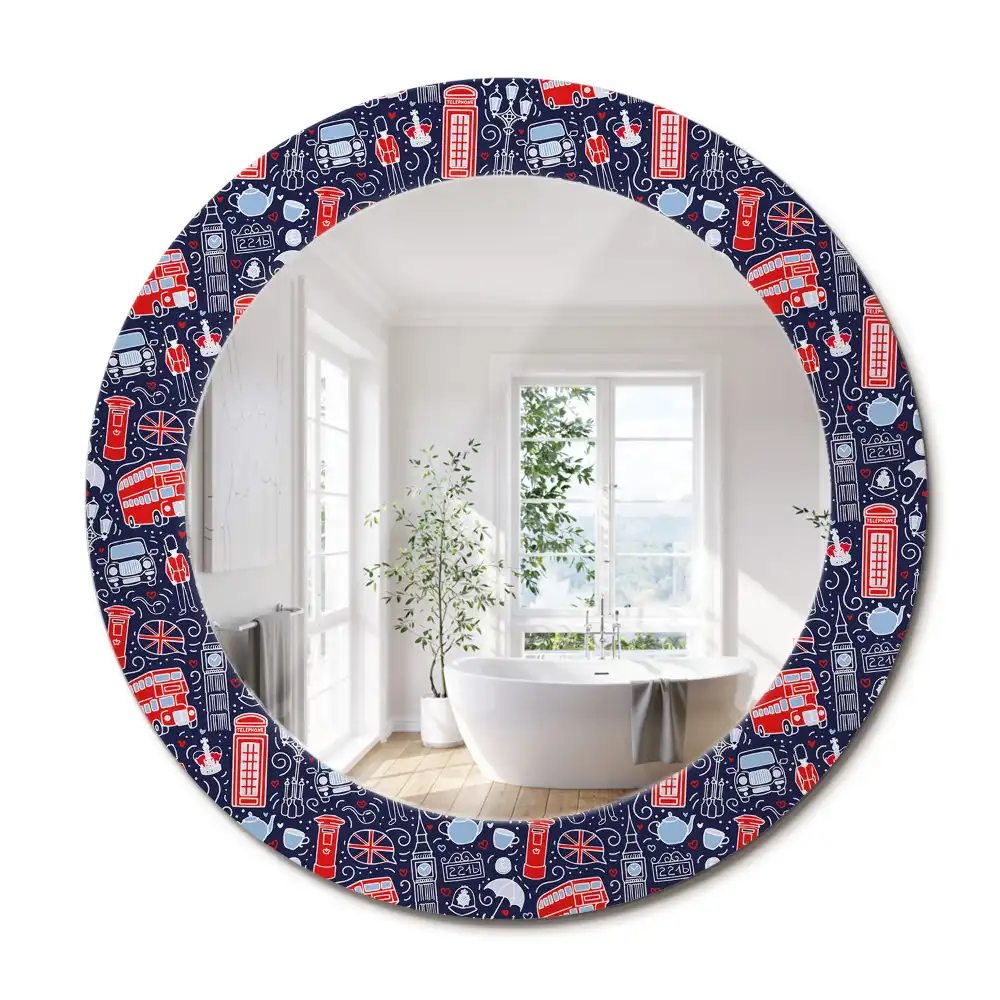 Miroir rond avec décoration motif londonien
