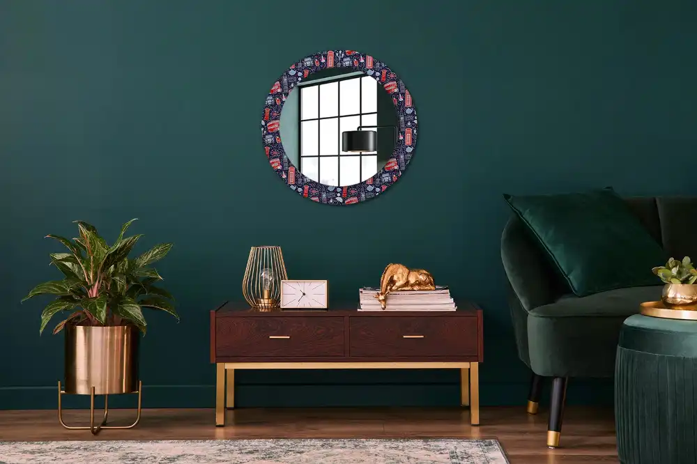 Miroir rond avec décoration motif londonien