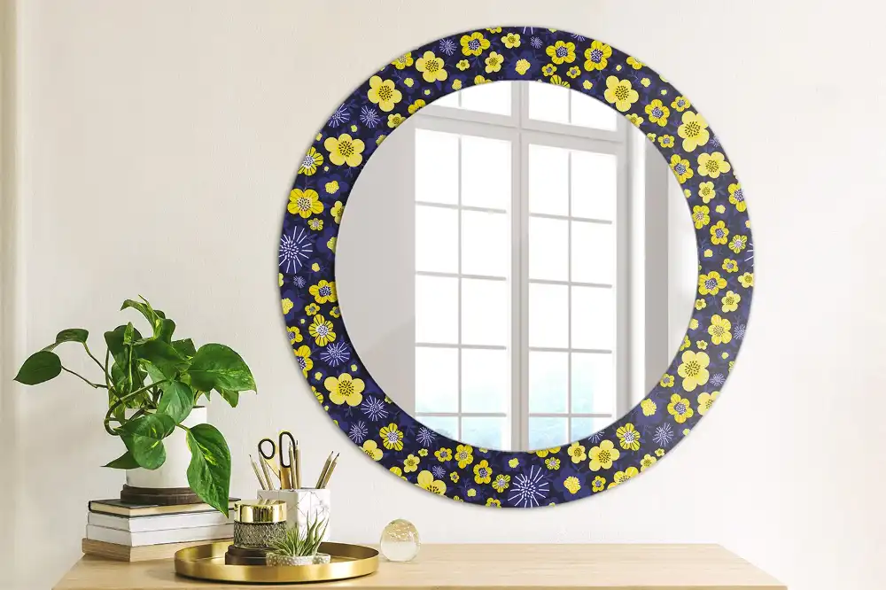 Miroir rond imprimé petites fleurs