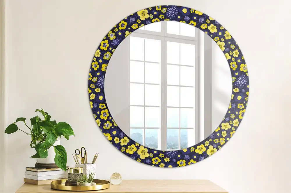 Miroir rond imprimé petites fleurs