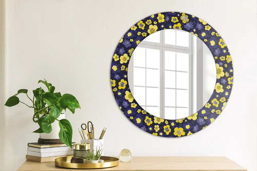 Miroir rond imprimé petites fleurs