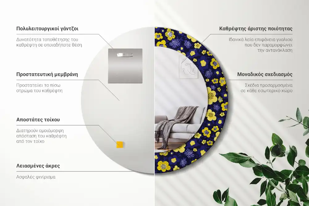 Miroir rond imprimé petites fleurs
