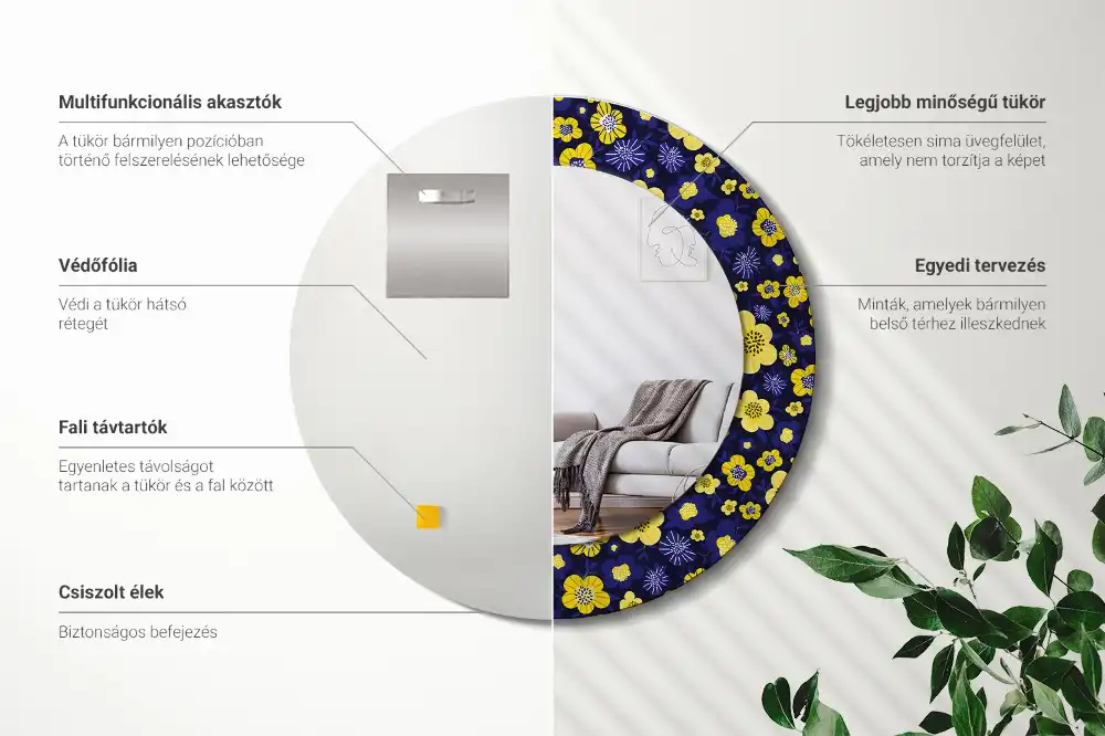 Miroir rond imprimé petites fleurs