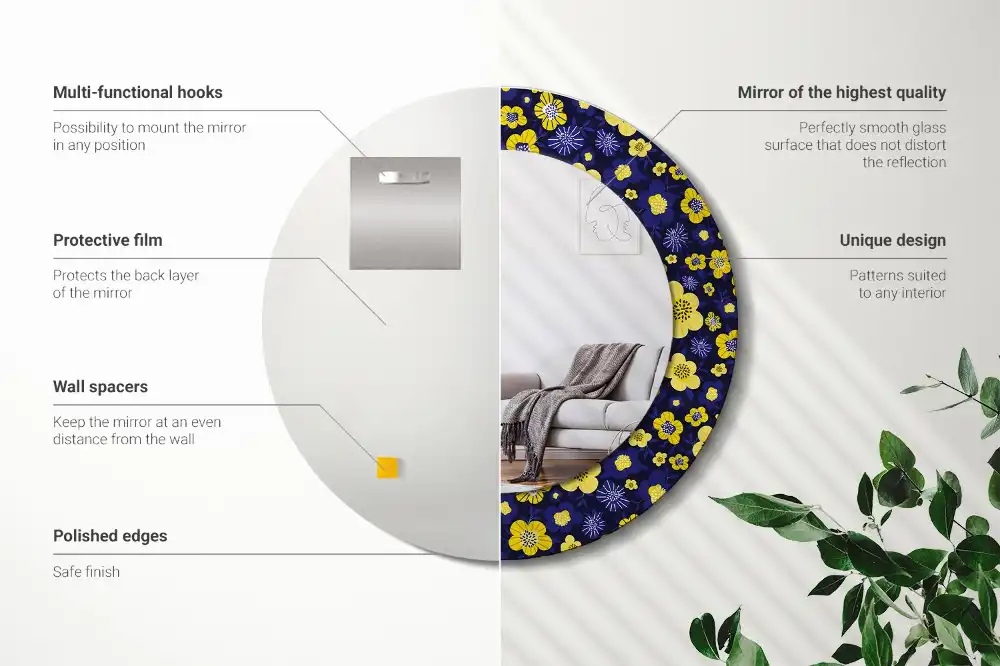 Miroir rond imprimé petites fleurs